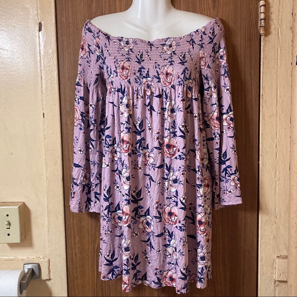Lilac/Purple Floral Off the Shoulder Mini Dress